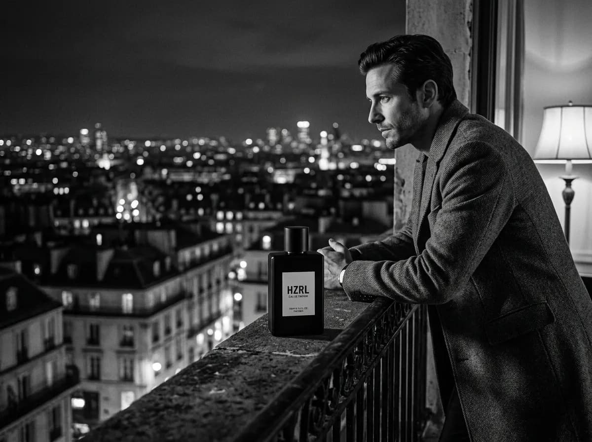 Man on a balcony at night