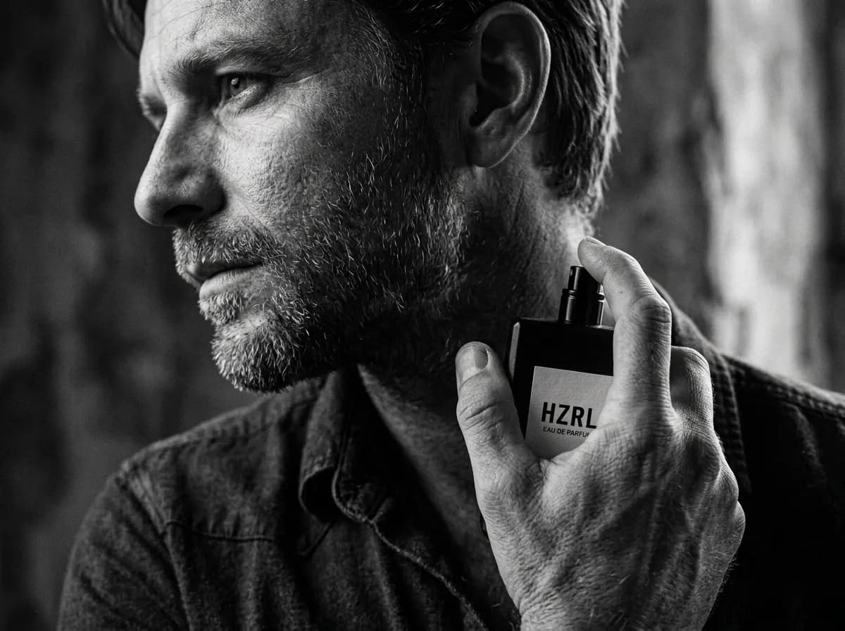 Man applying HZRL fragrance